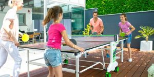 mesa de ping pong en el jardín